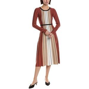 T Tahari Womens  Vertical Colorblock Stripe Midi Dress, Brown